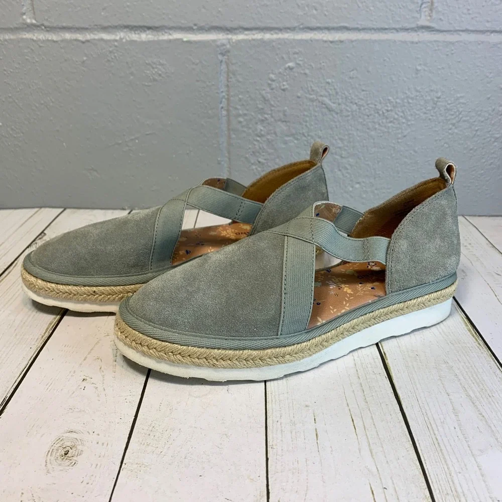 Lucky Brand Jenife Espadrille Flats Suede Sage Grey Women's Size 7